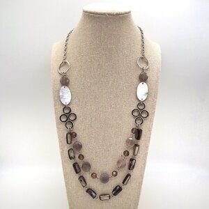 Lia Sophia Poetic Multi-Colored Iridescent Bead Necklace Silver Tone & Shell